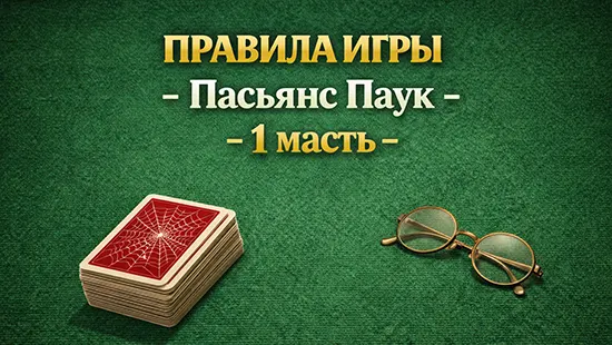 Правила игры в пасьянс «Паук» 1 масть