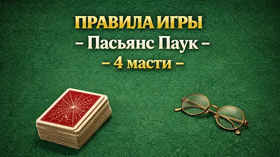 Правила игры в пасьянс «Паук» 4 масти