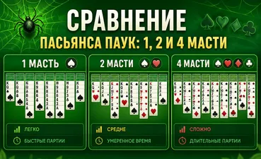 Сравнение версий Паука: 1, 2 и 4 масти — с чего начать